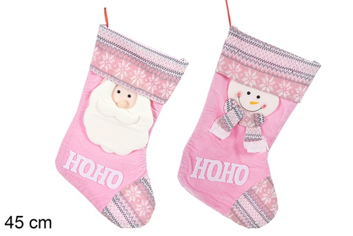 [113380] Pink Christmas stocking decorated assorted 45 cm
