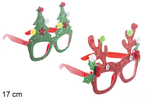 [113385] Occhiali di Natale con glitter assortiti 17 cm 