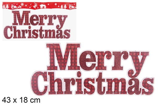 [113394] Pingente Merry Christmas com glitter vermelho 43x18 cm
