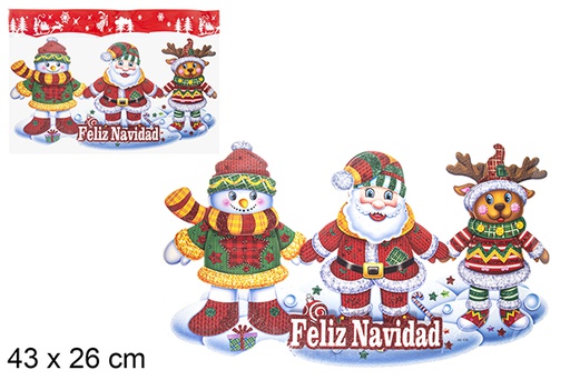 [113398] Muñeco Papa Noel/nieve/reno Navidad decorar ventana 43x26 cm