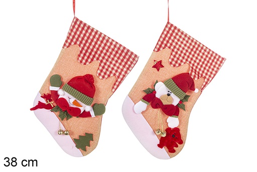 [113428] Christmas sack fabric sock with decorated bell assorted 38 cm