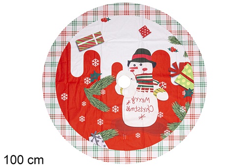 [113494] Christmas tree foot blanket decorated with snowman 100cm