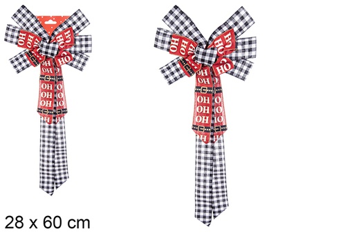 [113499] Black/white gingham bow decorated HO-HO-HO 28x60 cm