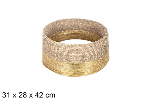 [113930] Base sapin Noël en jonc de mer-corde de papier doré 31x28 cm