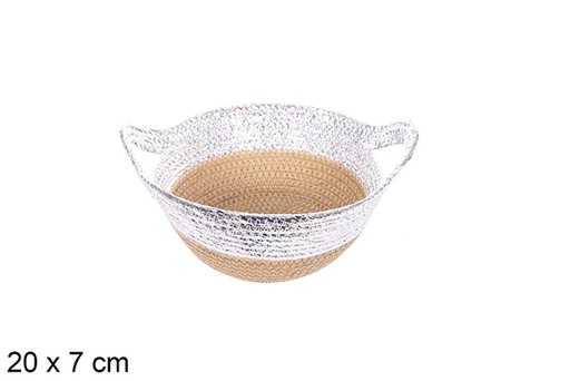 [113931] Cesta cuerda papel con asa natural/plata 20x7cm