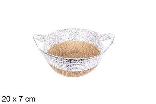 [113931] Natural/silver paper rope basket with handle 20x7 cm