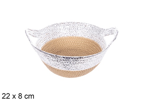 [114084] Cesta cuerda papel con asa natural/plata 22x8cm