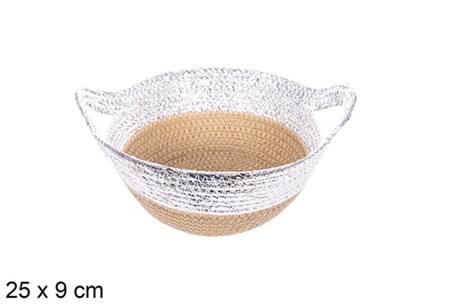 [114085] Natural/silver paper rope basket with handle 25x9 cm