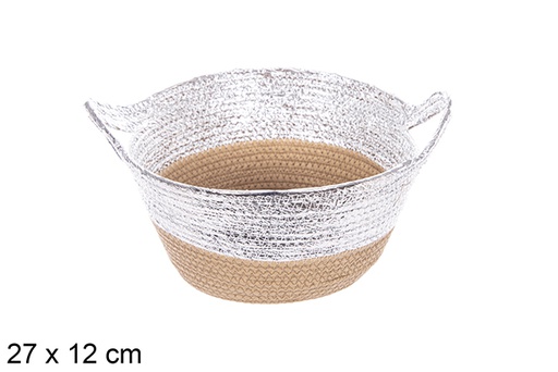 [114086] Cesta cuerda papel natural/plata con asa 27x12 cm