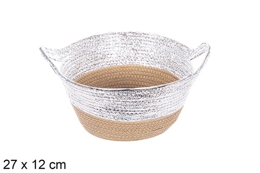 [114086] Natural/silver paper rope basket with handle 27x12 cm