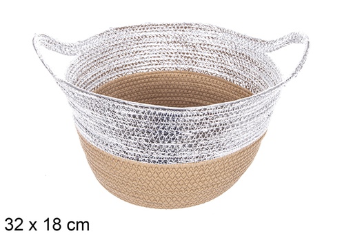 [114088] Cesta cuerda papel con asa natural/plata 32x18cm