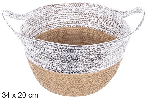 [114089] Cesta cuerda papel con asa natural/plata 34x20cm