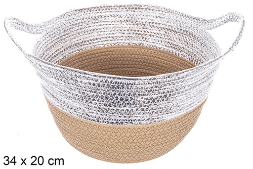 [114089] Natural/silver paper rope basket with handle 34x20 cm