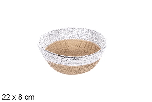 [114091] Cesta cuerda papel sin asa natural/plata 22x8cm