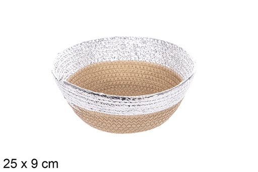 [114092] Cesta cuerda papel sin asa natural/plata 25x9cm