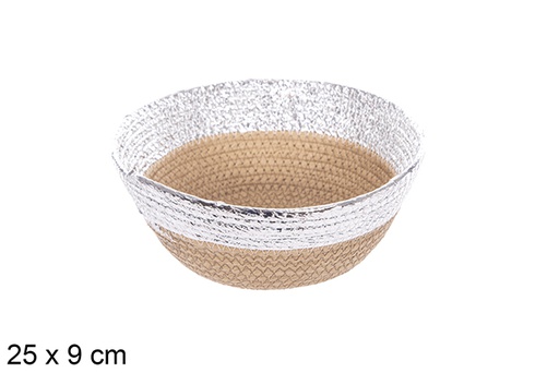 [114092] Natural/silver paper rope basket 25x9 cm
