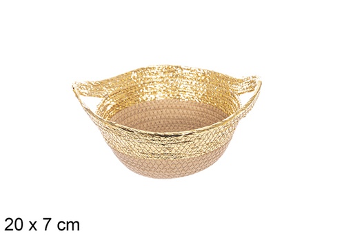 [114093] Natural/gold paper rope basket with handle 20x7 cm