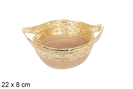 [114094] Natural/gold paper rope basket with handle 22x8 cm
