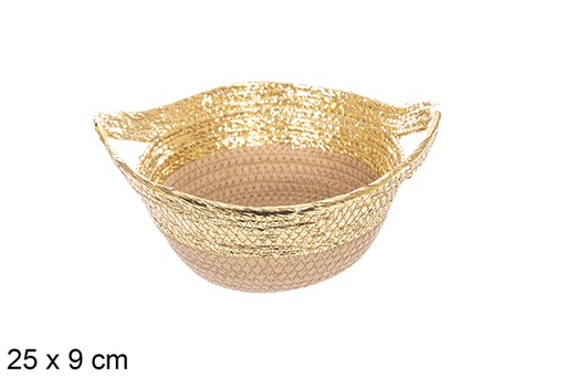 [114095] Natural/gold paper rope basket with handle 25x9 cm