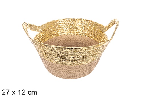 [114096] Cestino in corda di carta naturale/oro con manico 27x12 cm