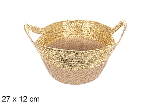[114096] Natural/gold paper rope basket with handle 27x12 cm