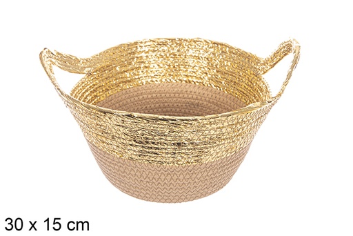 [114097] Natural/gold paper rope basket with handle 30x15 cm