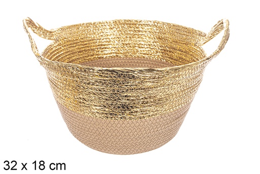 [114098] Natural/gold paper rope basket with handle 32x18 cm
