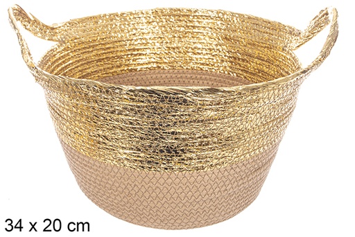 [114099] Cestino in corda di carta naturale/oro con manico 34x20 cm