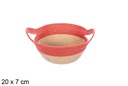Cesta cuerda papel natural/rojo con asa 20x7 cm