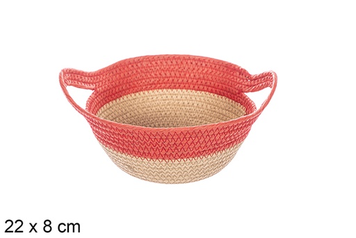 [114104] Natural/red paper rope basket with handle 22x8 cm