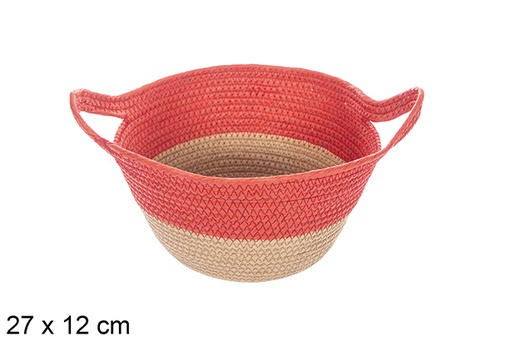 [114106] Natural/red paper rope basket with handle 27x12 cm