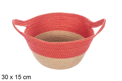 [114107] Natural/red paper rope basket with handle 30x15 cm