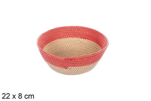 [114111] Natural/red paper rope basket 22x8 cm