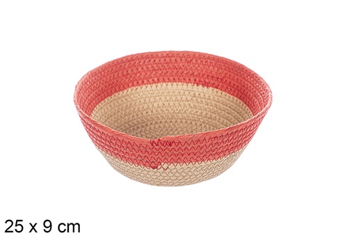 [114112] Natural/red paper rope basket 25x9 cm