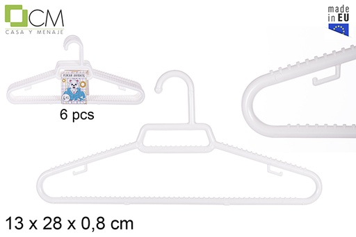 [112297] Pack 6 cintres en plastique blanche enfantin 