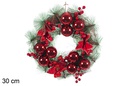 Corona Navidad bolas/flor roja 30 cm