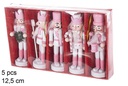 Pack 5 soldados quebra-nozes de Natal de madeira rosa 12,5 cm