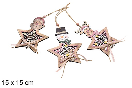 [206456] Pendentif étoile de Noël en bois assorti 15 cm