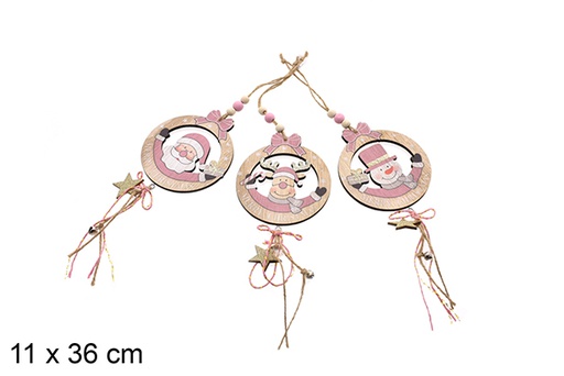 [206467] Assorted pink Christmas wooden pendant 11x36 cm