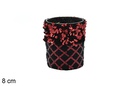 Portavela cristal decorada lentejuelas rojo/negro 8 cm