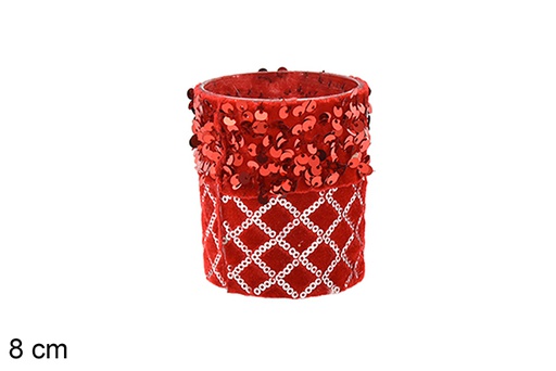 [206490] Portavela cristal decorada lentejuelas rojo 8 cm