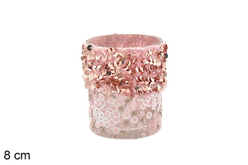 [206499] Portavela cristal decorada lentejuelas rosa/rosa claro 8 cm