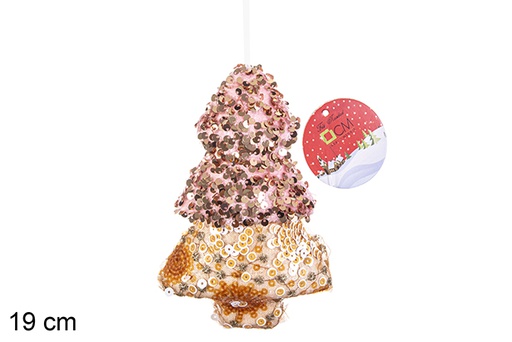 [206513] Tree pendant decorated with pink/light pink sequins 19 cm