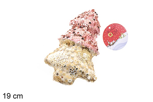 [206514] Tree pendant decorated with pink/gold sequins 19 cm