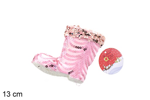 [206526] Colgante bota decorado lentejuelas rosa 13 cm
