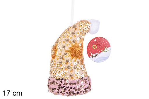 [206533] Hat pendant decorated with gold/pink sequins 17 cm