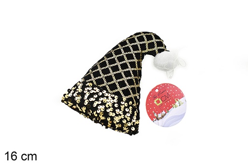 [206539] Colgante gorro decorado lentejuelas negro/oro 16 cm