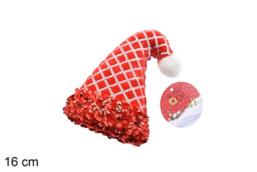 [206542] Ciondolo cappello decorato con paillettes rosse 16 cm