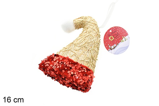 [206547] Hat pendant decorated with gold/red sequins 16 cm