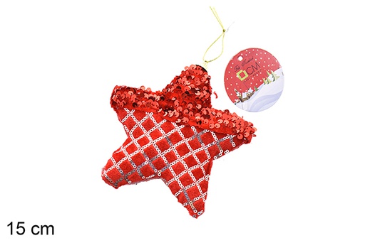 [206551] Pendentif étoile décoré de paillettes rouges 15 cm